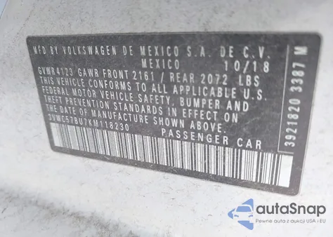 2019 Volkswagen Jetta 1.4T R-Line/1.4T S/1.4T Se из США, поврежденный, VIN 3VWC57BU7KM118230